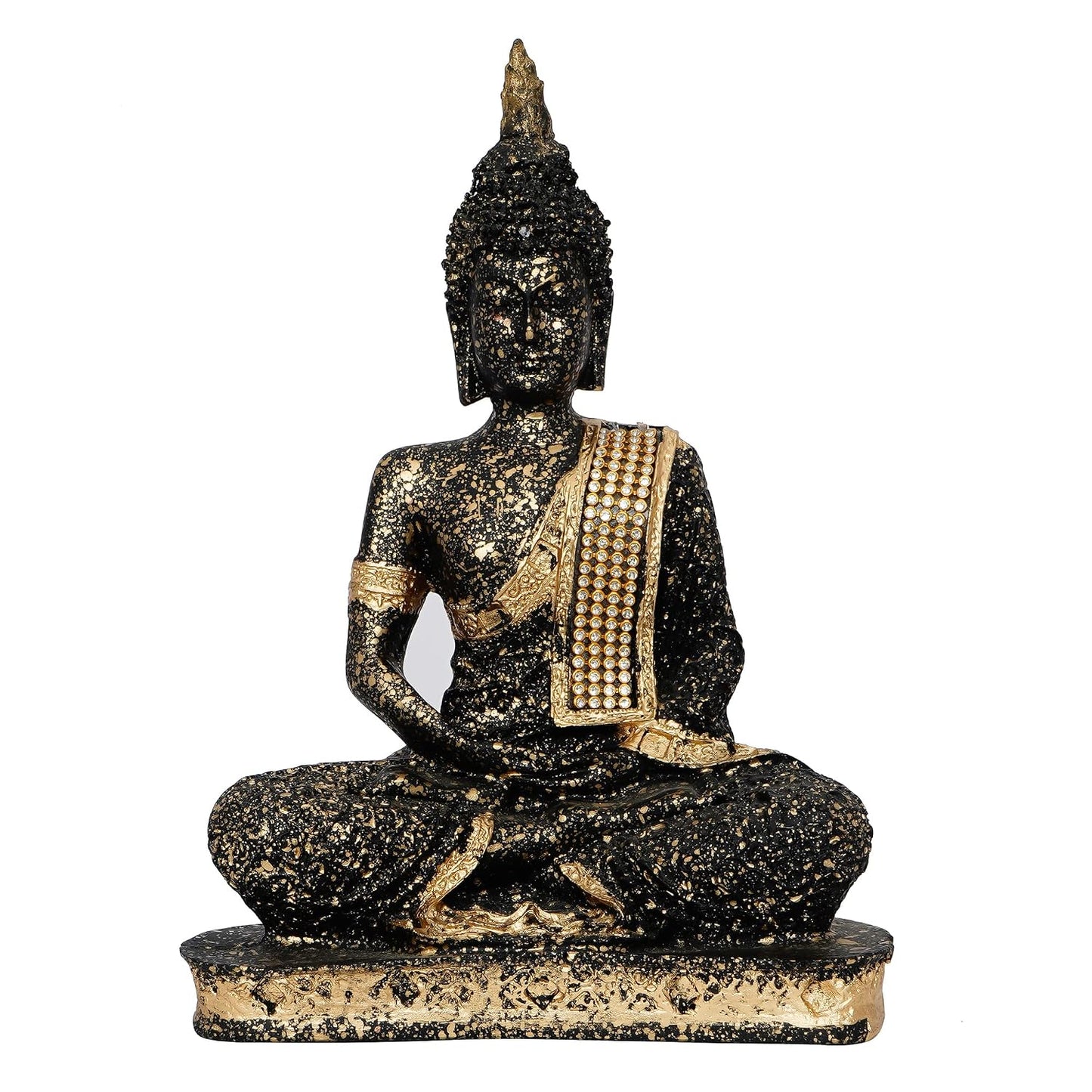 eCraftIndia Golden Black Meditating Lord Buddha Idol for Home Decor Living Room Office | Gautam Buddha Statue Gift for Diwali Housewarming Birthday Buddha Purnima
