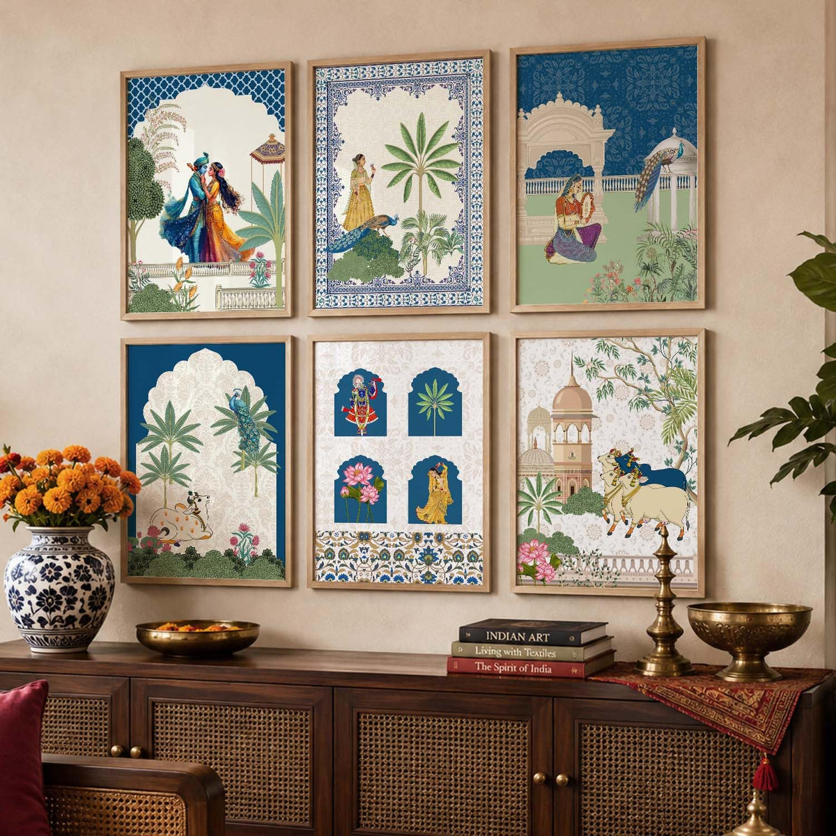 Framed Madhubani & Pichwai Wall Art | Indian Traditional Paintings for Living Room, Bedroom & Office Decor | Set of 6, 10x13 Inch
