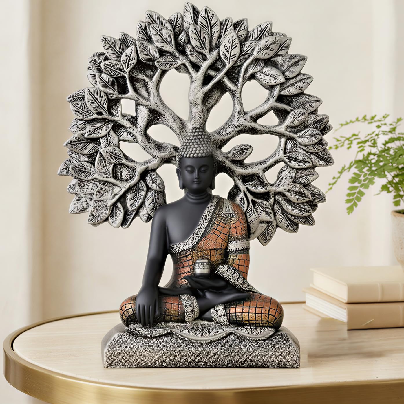 Global Grabbers Buddha Statue Showpiece Idol Home Decor Decoration Items for Living Room and Gifts (Silver Black Copper)