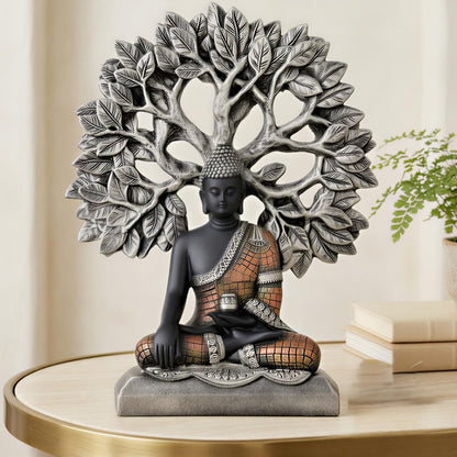 Global Grabbers Buddha Statue Showpiece Idol Home Decor Decoration Items for Living Room and Gifts (Silver Black Copper)