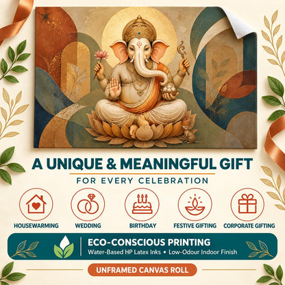 Ganpati Sacred Balance UNFRAMED 36 x 24 Inch Canvas Painting roll, Modern Lord Ganesha Vastu Wall Art, Peaceful Digital Painting for Home, Living Room, Bedroom, Office, Hotels, Artwork for Gifting