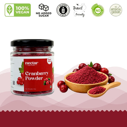 Nectar Superfoods Freeze-Dried Cranberry Powder, 25g | 100% Natural, No Added Sugar, Preservative-Free & Vegan | Rich in Antioxidants | Made in India | Smoothie, Baking & Health Drink Ingredient