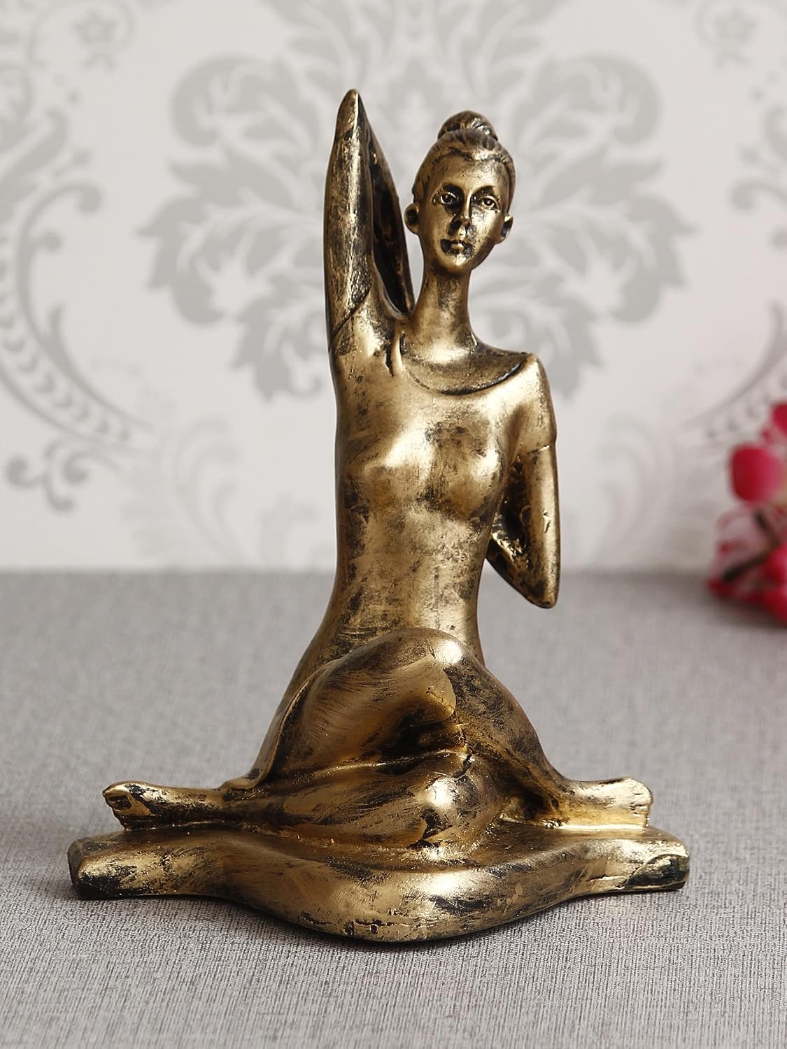 Golden Resin Woman in Gomukhasana Cow Face Pose | Yoga Woman Statue Showpiece for Home Decor Living Room Bedroom Office Yoga Studio | Womens Day Gift for Ladies | Birthday Gift for Women