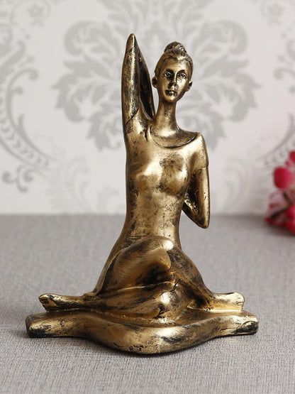 Golden Resin Woman in Gomukhasana Cow Face Pose | Yoga Woman Statue Showpiece for Home Decor Living Room Bedroom Office Yoga Studio | Womens Day Gift for Ladies | Birthday Gift for Women