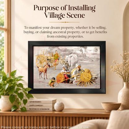 Village Scenery Painting With Frame | Natural Paintings for Living Room | Size 33 x 23 cm | Wall Scenery for Bedroom, Office, Home Decor |