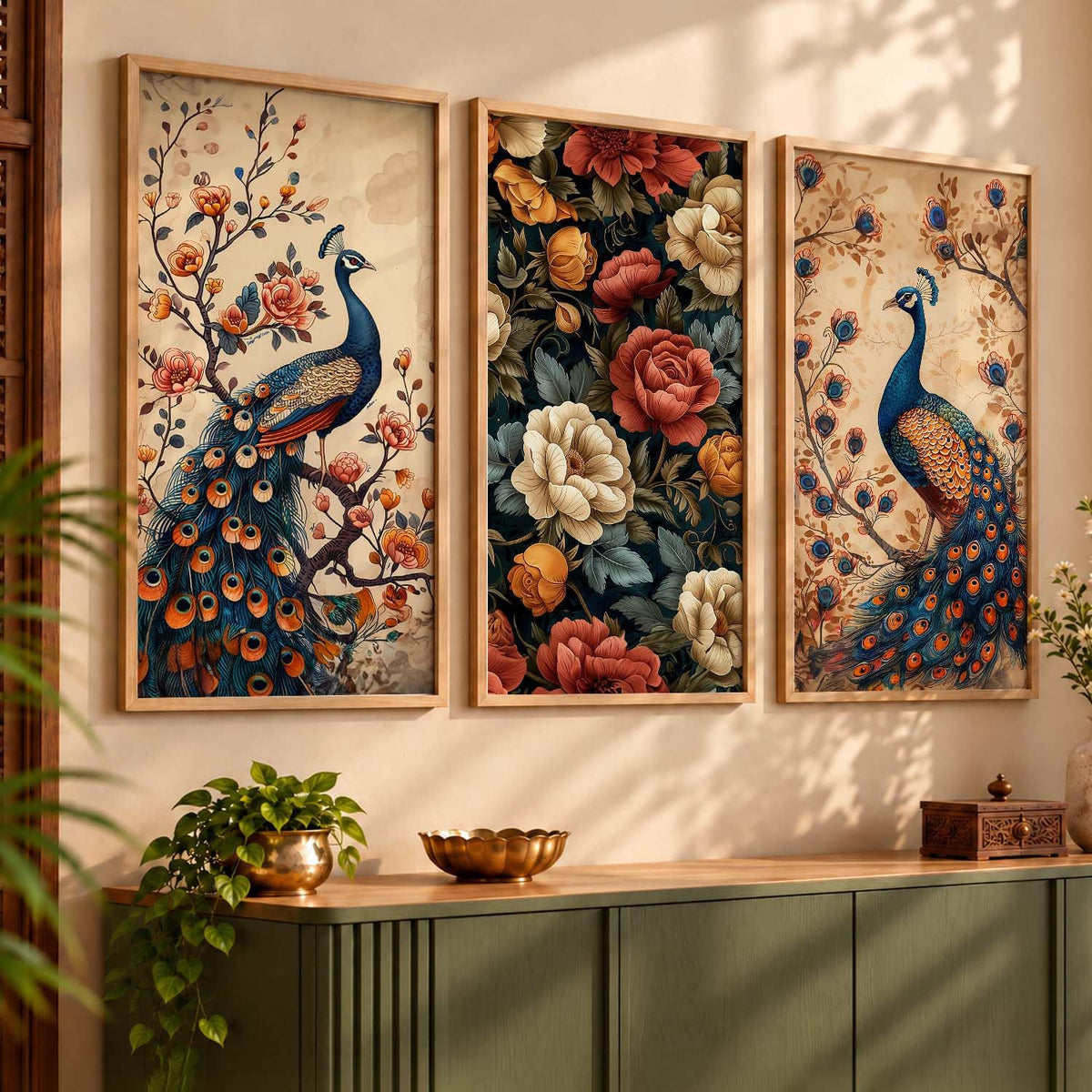 Indian Traditional Madhubani Big Size Art Home Decoration Wall Painting Art With Frame For Living Room Bed Room Hotel Wall DecorDigital Reprint Engineered Wood Set of 3 (1, 10x19 inch, Framed)