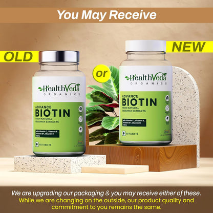 Zephivo Health Veda Organics Advanced Biotin Tablets | Boosts Keratin Production & Improves Hair Thickness with Natural Sesbania Agati Leaf Extract | Hair Vitamins (Biotin, Vitamin E & Copper) for Healthy Hair, Skin & Nails | For Both Men & Women (60 Tablets)