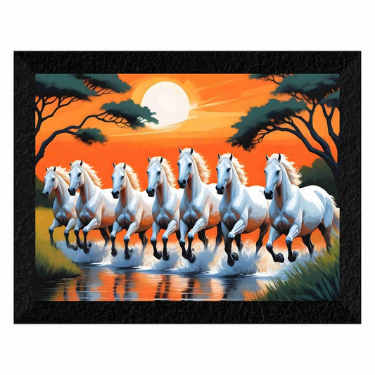 7 running horses modern art wall painting for Wall Decoration - 3d modern art Painting for Living Room Large Size with Frames for Home Decoration, Hotel, Office Paintings 36 cm x 28 cm SANFK36028