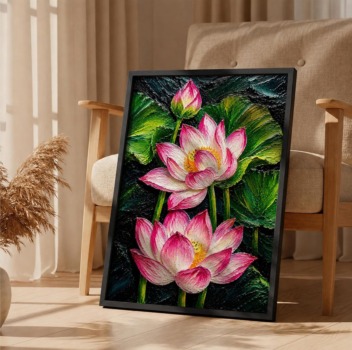 Pink Lotus Framed Wall Art, Black, 10x13 Inches
