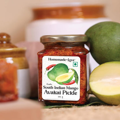 Homemade Love Mango Avakai Pickle (250 Gm) | South Indian Taste Mango Pickles | Aam ka Achar Perfect for Rice, Dosa, Idli, Chappati | Tangy and Spicy Home Made Mango Pickle | No Preservatives