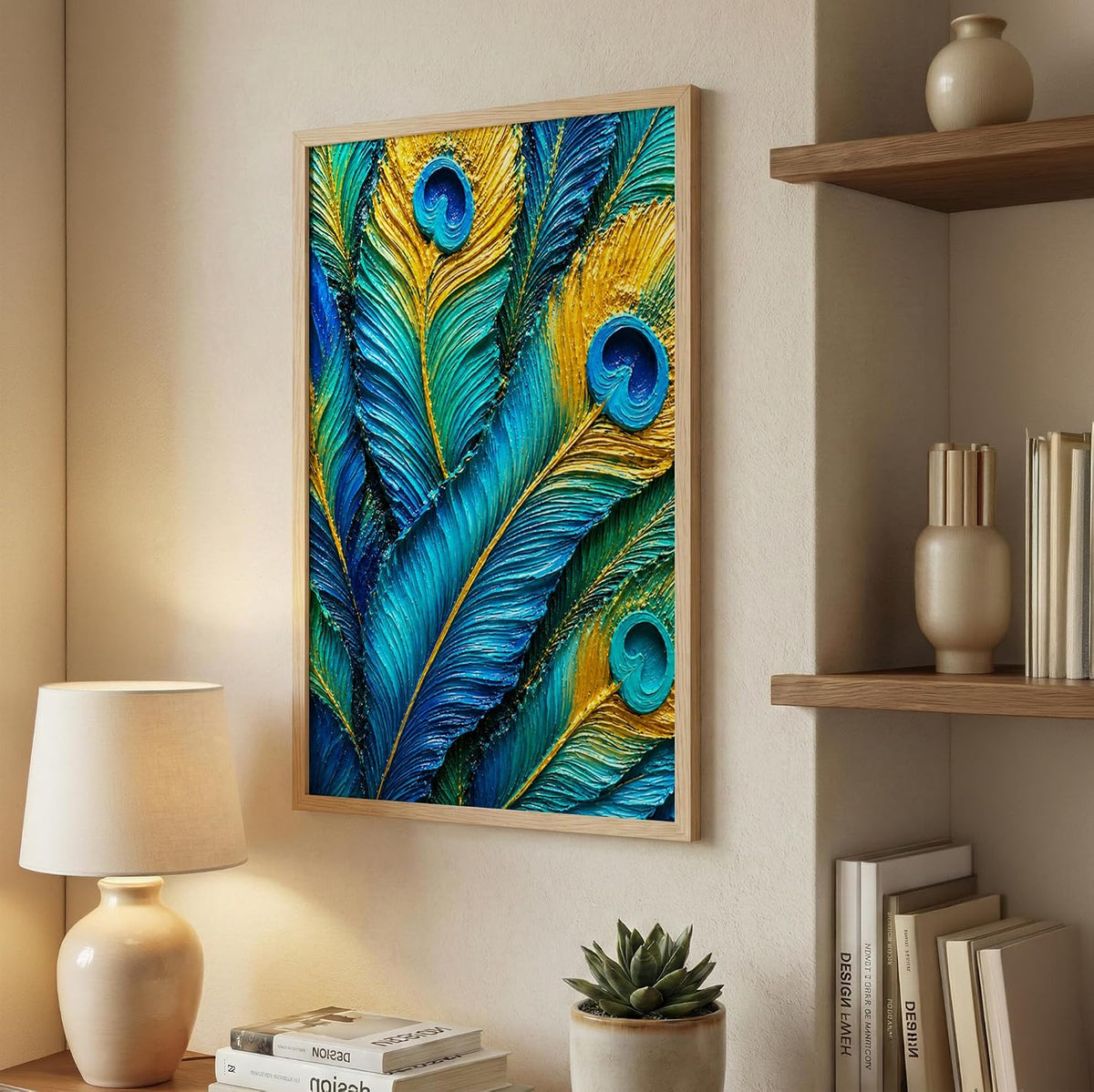 Peacock Feathers Framed Wall Art, Natural, 10x13 Inches