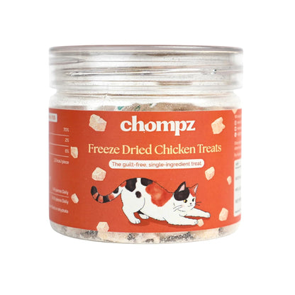 Chompz Freeze Dried Chicken Treats for Cats | 30gm Crunchy Treats | 100% Chicken Breast | for Kittens & Adult Cats | Single Ingredient & High Protein | Human Grade | Low Calorie | Grain & Gluten Free
