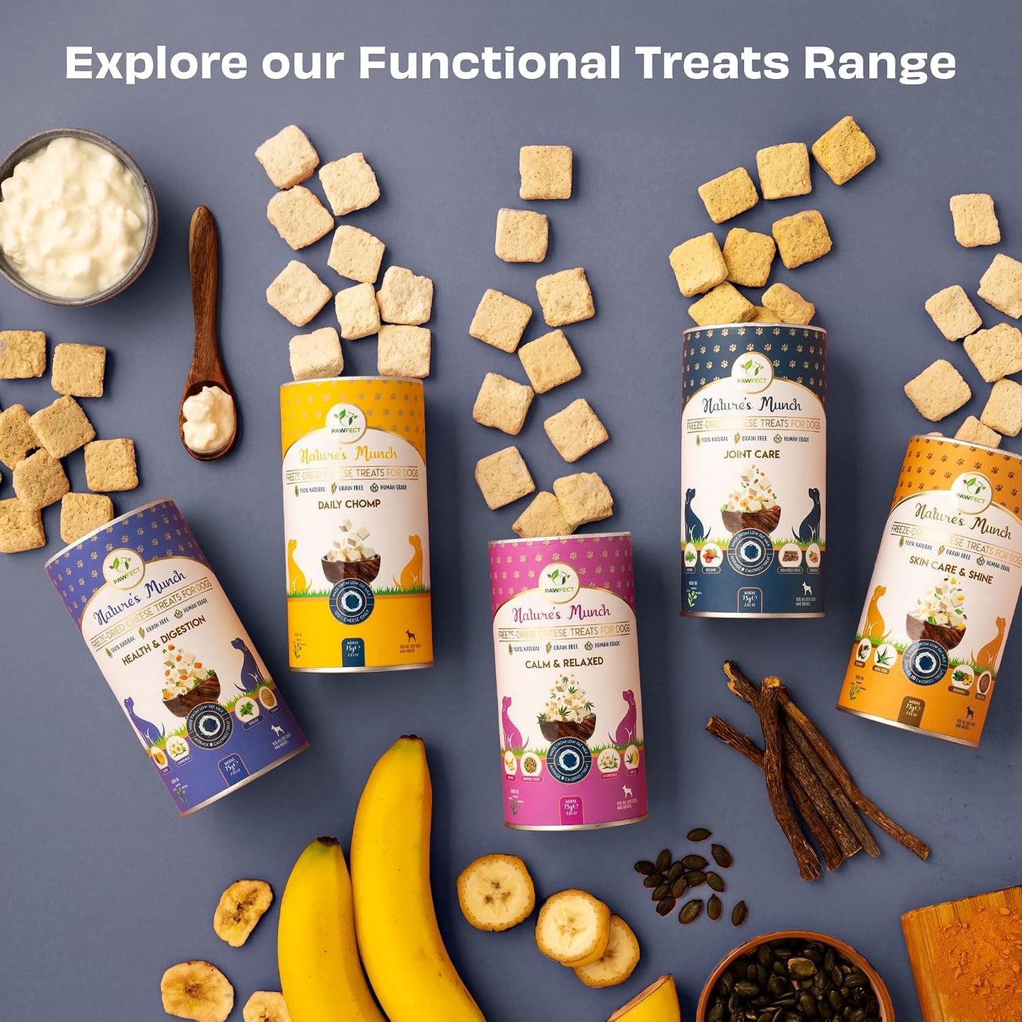 Pawfect Nature's Munch Freeze-Dried Cheese Joint Care Treats for Dogs - 100% Natural - High Protein, Low Fat - 8 Calories per Treat- Grain-Free - Healthy Training Treat (75g/2.65oz)