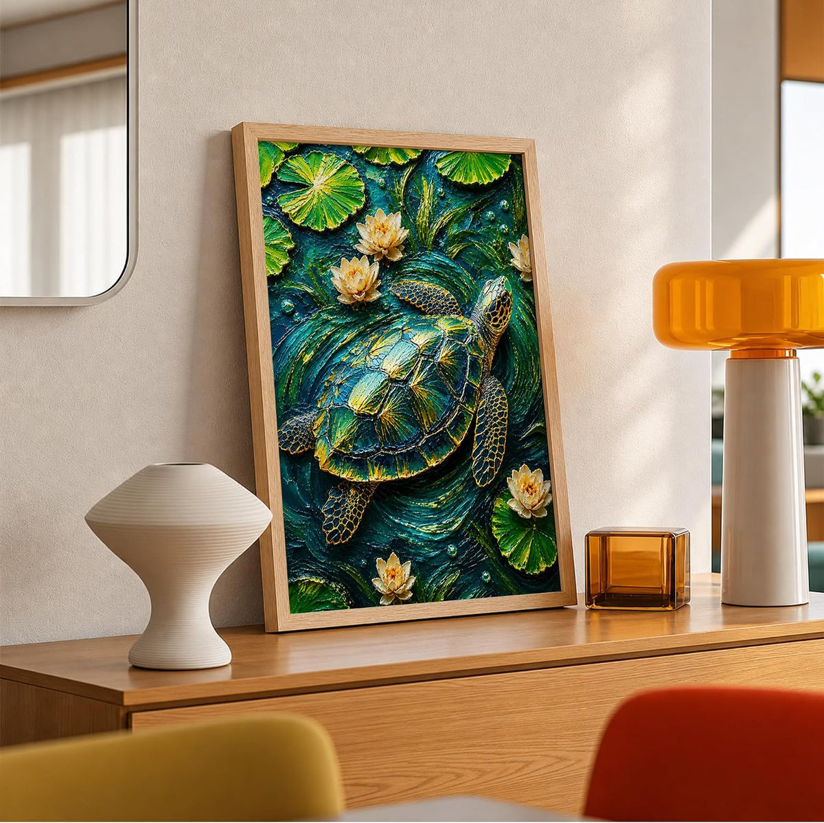 Sea Turtle Framed Wall Art, Natural, 10x13 Inches