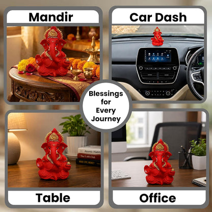 Premium Lord Ganesha Idol for Car Dashboard | 3.5 Inch Resin Ganpati Murti | Elegant Home & Office Decor Showpiece Red SIA486