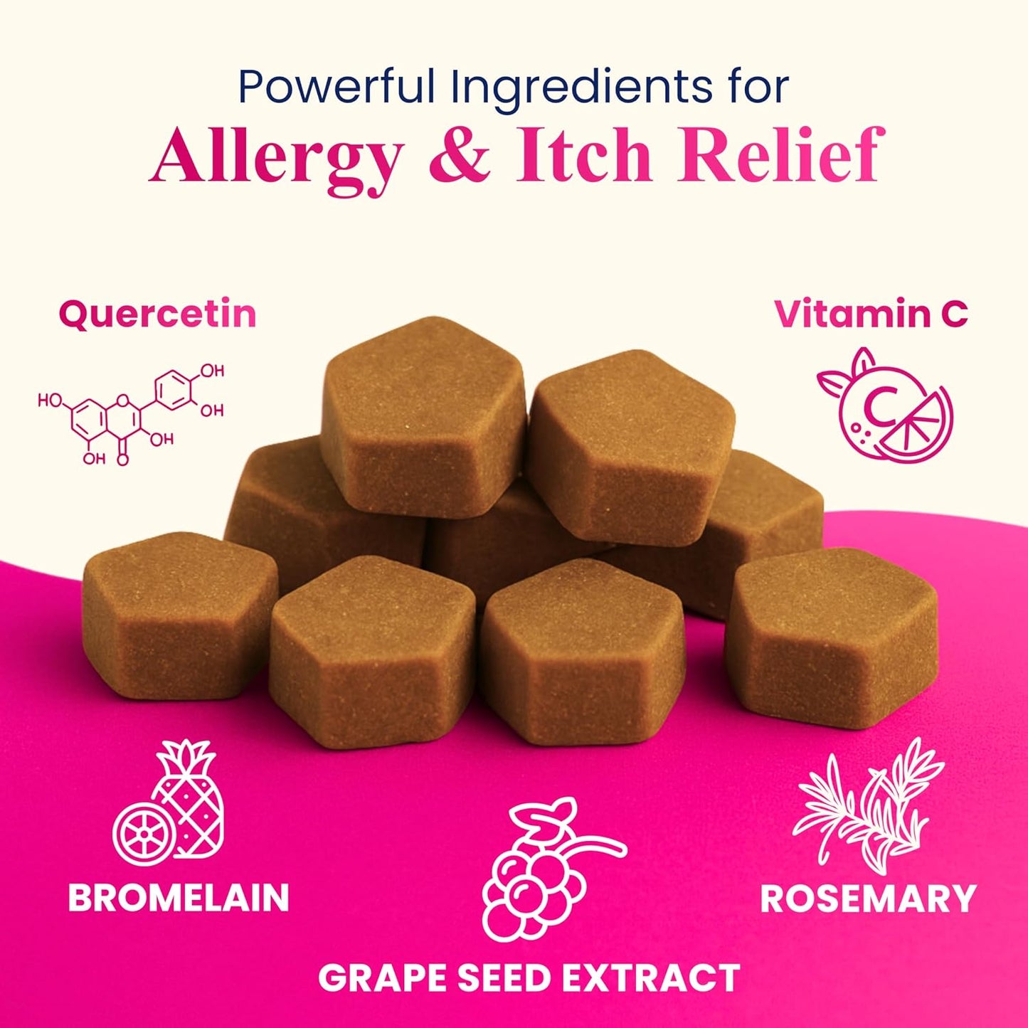 Petroyale Allergy & Itch Chews for Dogs | Anti-Allergy & Anti-itching Supplement - Relief from Allergies, Hot Spots, Dry Skin, Scratching for Dogs - Grape Seed Extract & Rosemary | 20 Soft Chews