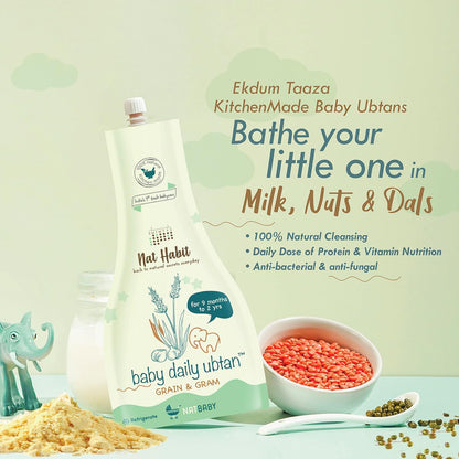 Nat Habit Baby Bath Ubtan with Grain & Gram | Gentle Daily Ubtan for 9 Months to 2 Years Old | Natural, Soap-Free Baby Body Wash | Head to Toe Wash for Babies & Kids | Chemical-Free & Safe, 80g