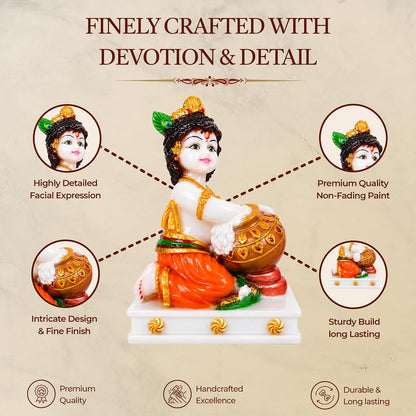 UNOVATE Krishna Makhan Chor Statue | Home Temple | Janmastmi | White Marble
