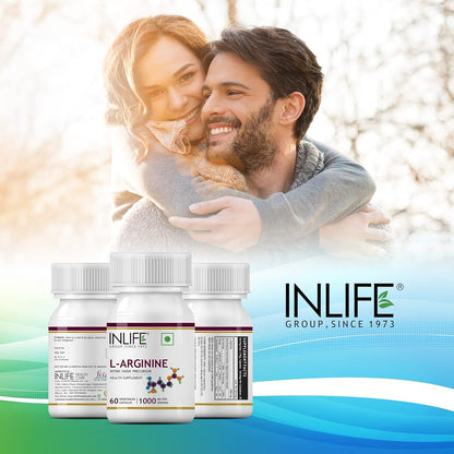 INLIFE L Arginine Capsules 1000mg Supplement | Nitric Oxide Precursor - 60 Vegetarian Capsules (Pack of 1)