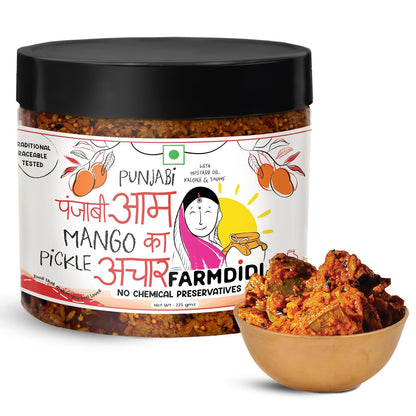 FarmDidi Punjabi Mango Pickle in Fresh Homemade Sour & Slightly Spicy Dry Aam Ka Achaar North Indian Punjabi Style Pickle Made With Less Oil No Chemical Preservatives