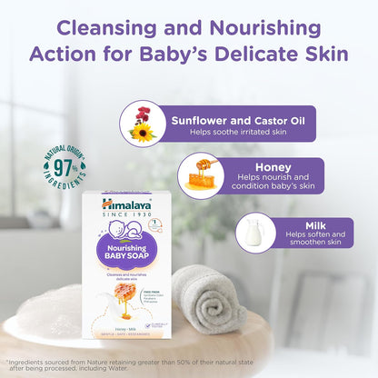 Himalaya Nourishing Baby Soap for Sensitive Skin - 75g | Honey Milk Complex with Sunflower Oil to Nourish Skin| Free From Harsh Chemicals | #1 Doctor Recommended Brand