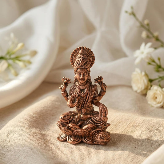 Pure Copper Lakshmi (Laxmi) MATA Murti | Handcrafted Copper Idol for Pooja Room, Vastu Decor | Traditional & Auspicious Religious Hindu God Showpiece & Gift Item | 60gm (5x3 cm)