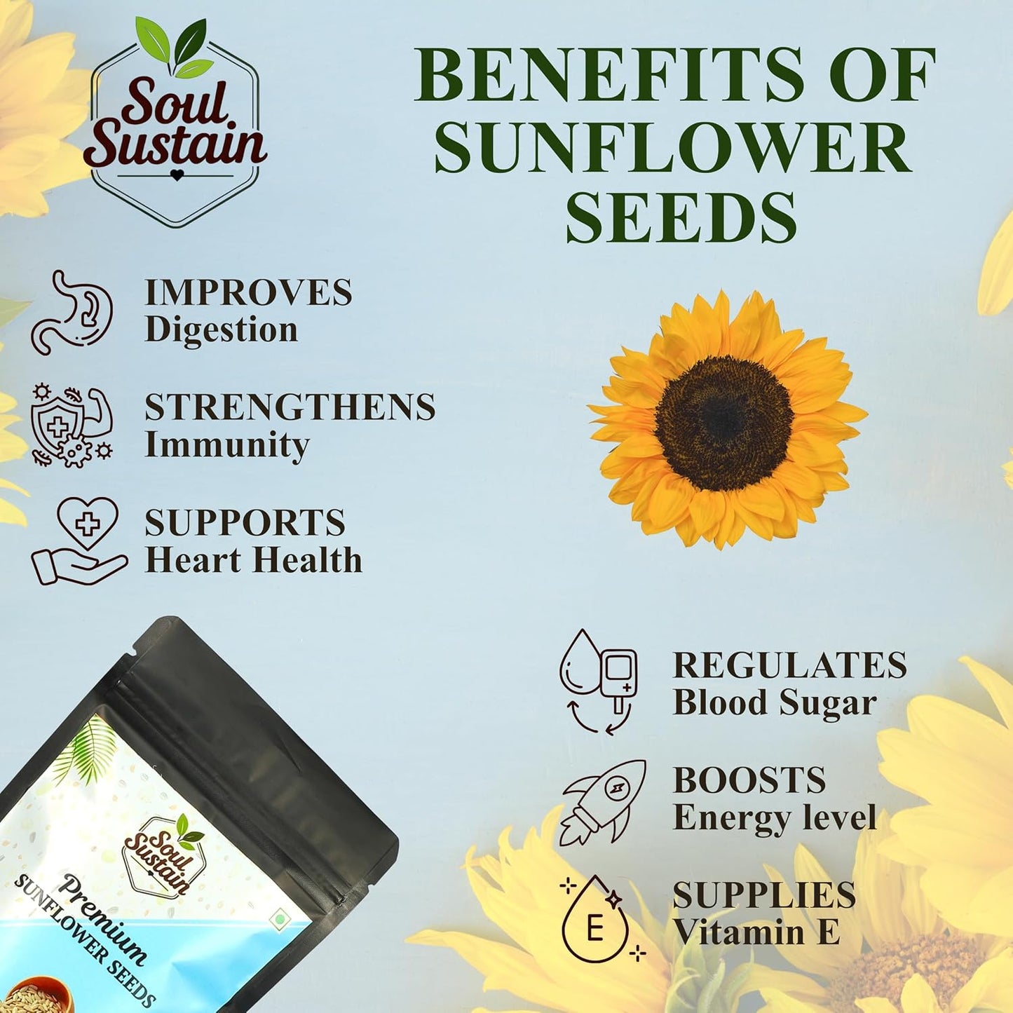 SoulSustain Sunflower Seeds, Shelled Sunflower Kernels for Snacking, Baking, Salads and Trail Mix, Vegan Protein, Keto Friendly, Non GMO, Bulk Snack Food