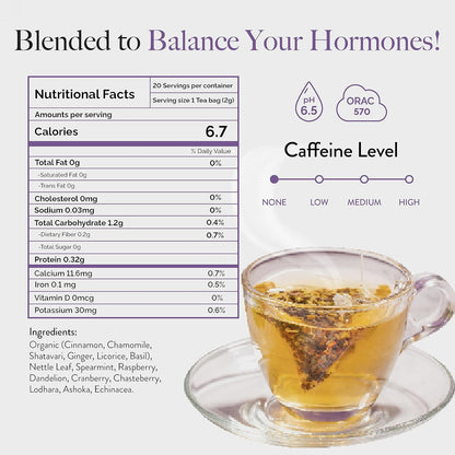 Wellbeing Nutrition Her Care Tea for PCOS PCOD | Herbal Tea for Women with Shatavari & Chasteberry for PMS Relief, Hormonal Imbalance & Regularize Menstrual Cycle (20 Pyramid Tea Bags)