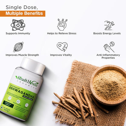Zephivo HEALTH VEDA ORGANICS PRIVATE LIMITED Ashwagandha 1000Mg | High Strength Potent Formula | Boosts Immunity & Energy | Rejuvenates Mind & Body | 60 Veg Tablets | For Both Men & Women