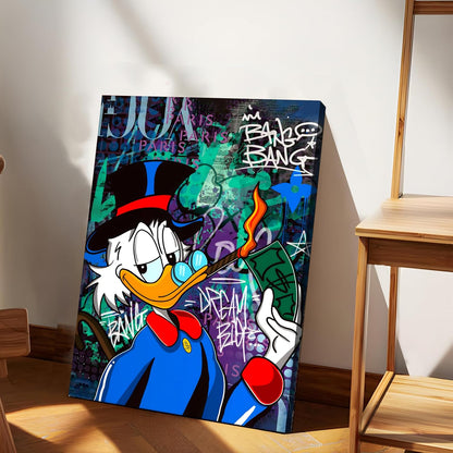 Money & Success Pop Art Canvas Print, Street Style Millionaire Duck Cash, Modern Urban Decor for Office & Man Cave, Canvas print Ready to Hang - 41x56 cm