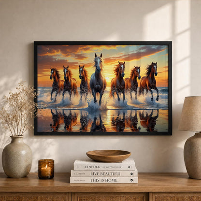 7 Horse Vastu Wall Painting (Landscape Collection) (Natural, Design 19, 48L x 33W cm)
