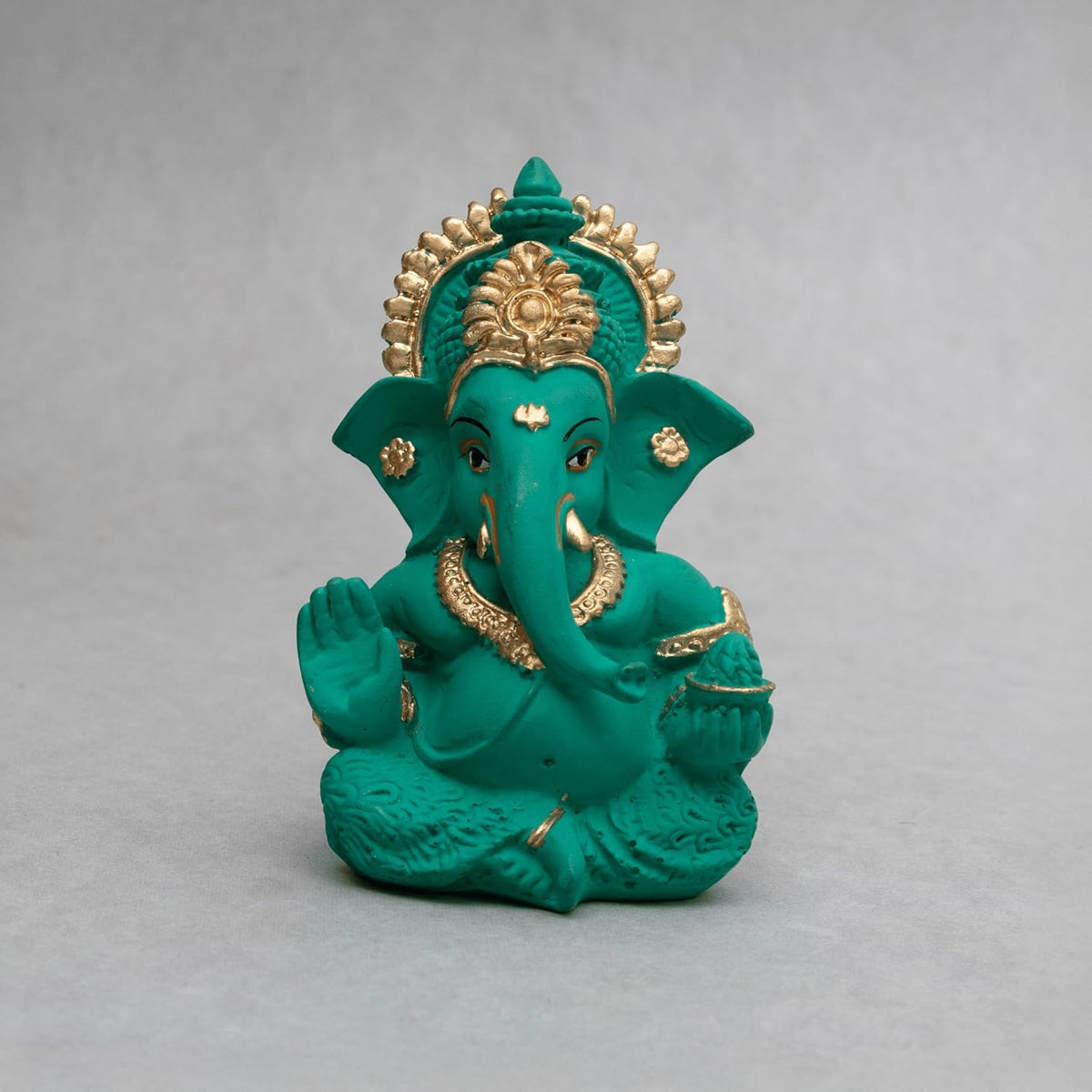 Lord Ganesha Idol for Car Dashboard, Home Decor & Pooja | Resin Gold Plated Ganpati Murti | 3.5 Inch Ganesh Statue for Gift, Diwali, Housewarming, Baby Shower, Mandir Decor, Mint Green, P-1