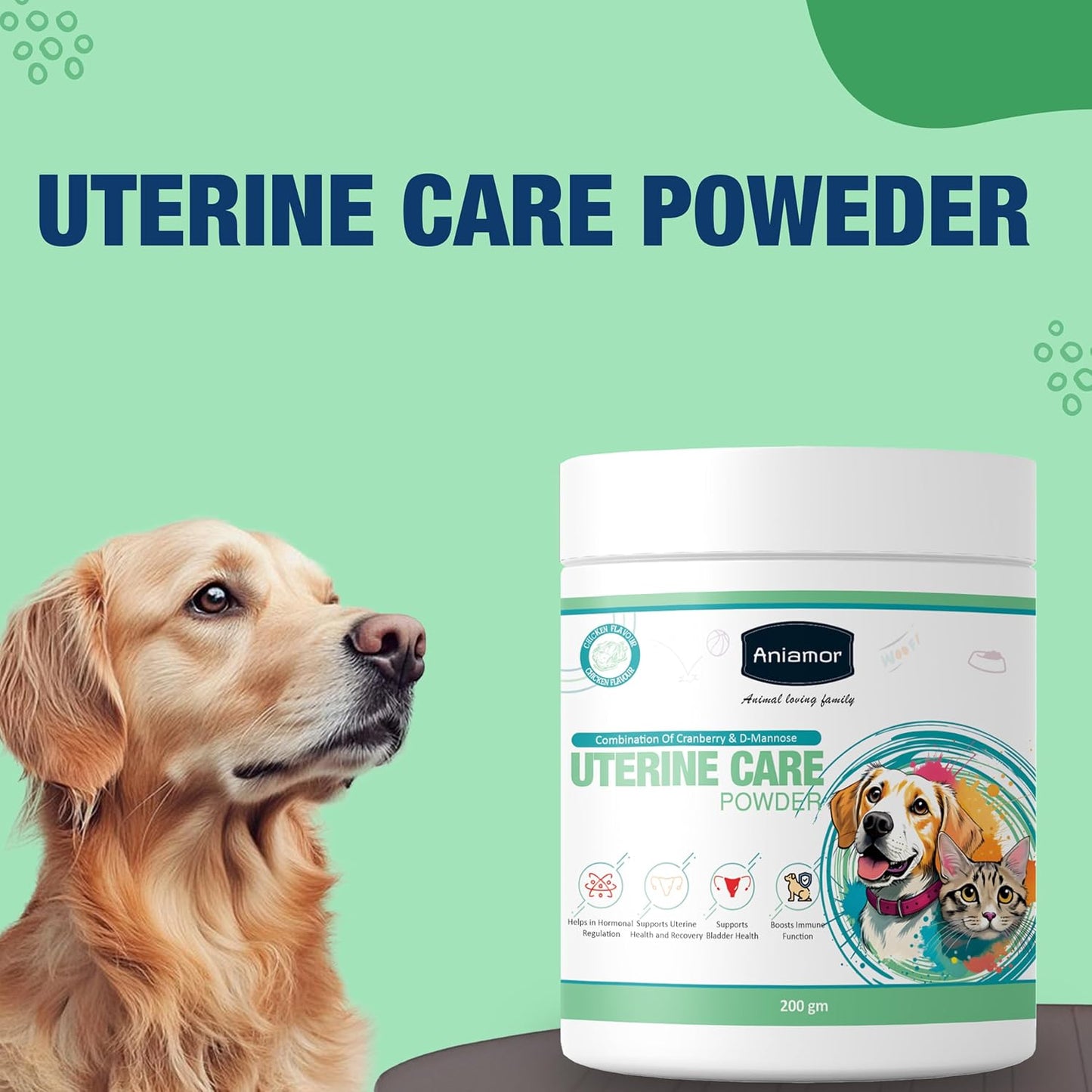 Aniamor Uterine Care Powder for Dogs and Cats|Cranberry with D- Mannose|Pet Supplement|Female Dog Care|All Life Stage|200gm Jar