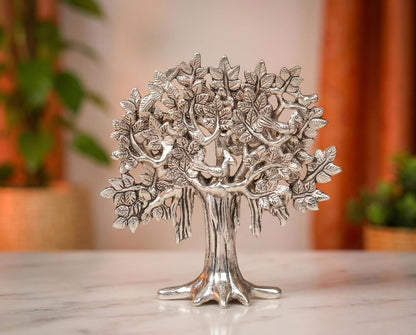Metal Kalpavriksha Tree for Home Decor - Golden Wish Fulfilling Tree Metal Showpiece for Temple, Vastu, Office Table & Gifting Banyan (No 2 Silver)