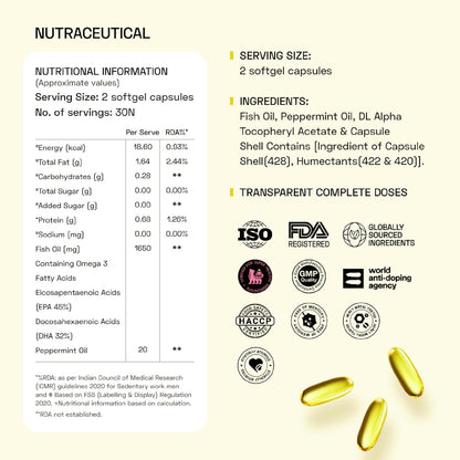 Ace Blend Outshine Omega 3 Fish Oil Capsules (60 Softgels) | 1650 Mg with 743 EPA & 528 DHA | 2 capsules for 4X Strength | No Fishy Burps | Supports Heart, Brain, Joints, Eye Health