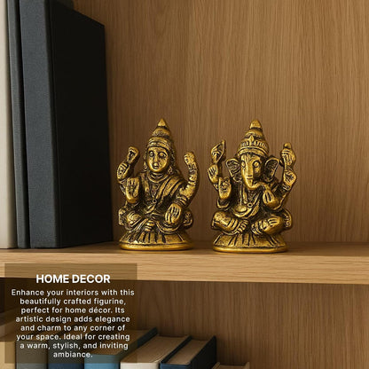 Laxmi Ganesh Figurine | Decorative God Idol for Home | Pooja Idol & God Murti | Diwali Decoration & Gift Article (L7 x W7 x H10 cm)