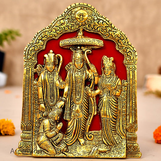 Metal Plated Ram Darbar Wall Hanging and Table Top Lord Ram, Laxman, Sita & Hanuman Showpiece Idol Statue for Home Decor Office Pooja Room Article Decorative Showpiece