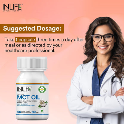 INLIFE Pure MCT Oil C8 C10 Keto Diet Friendly Advanced Products, Weight & Fat Management Food Supplement, 500mg - 60 Vegetarian Capsules (Pack of 1, 60, count)
