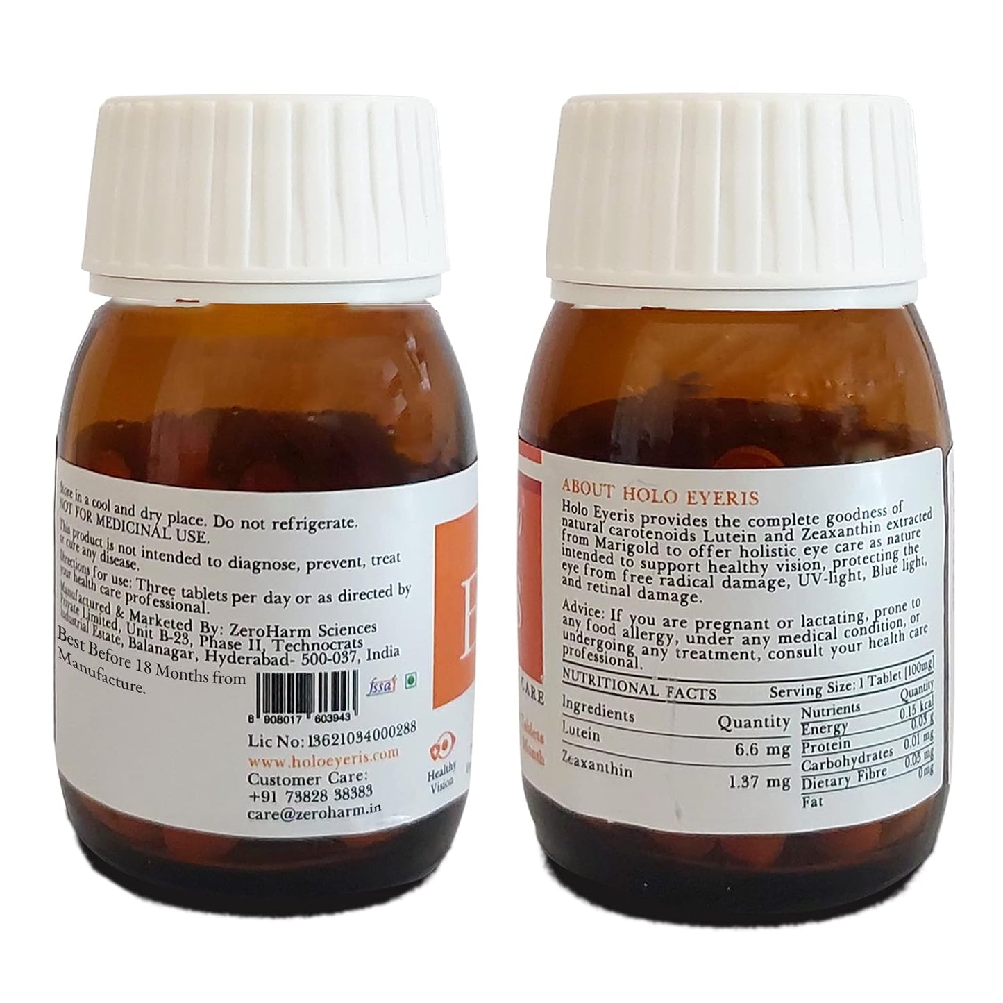 ZEROHARM Holo Eyeris | With Lutein, Zeaxanthin Eye Supplement | Supports Healthy Vision, Helps Reduce Digital Eye Strain & Fatigue from High Screen Time for Men, Women & Students - 90 Tablets