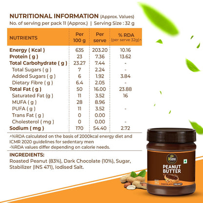 DiSano Chocolate Peanut Butter Creamy, 23g Protein & 6.4g Dietary Fibre, Tasty & Healthy Chocolate Spread for Breakfast & Snacks, Made with Premium Roasted Peanuts