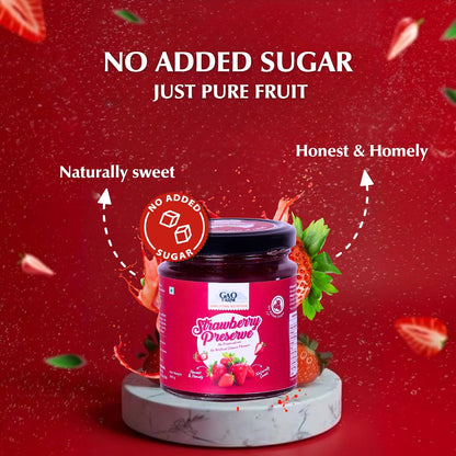 GAO FARM Natural Strawberry Jam & Preserve 200g | No Added Sugar, Vegan & Gluten Free | 100% Real Strawberries & Apple Juice | No Preservatives | Toast, Breakfast & Baking Spread