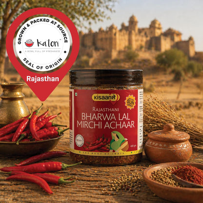 KisaanSay Rajasthani Stuffed Red Chilli Pickle 400GM | Natural Sun Dried | Marwadi Bharwa lal Mirch ka Achar | Spicy Homemade Achaar With Mustard Oil | Teekha Ghar Ka Pickle | No Garlic | No Chemical Preservatives