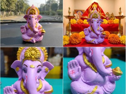 Polyresin and Marble Ganesh Ji Idol Murti for Pooja Room & Car Dashboard (Purple, Aashirwad Mudra)