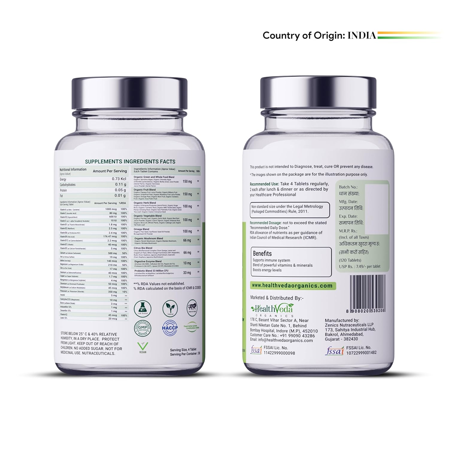 Zephivo HEALTH VEDA ORGANICS PRIVATE LIMITED Whole Food Multivitamin With Natural Vitamins & Minerals I 120 Veg Tablets I Best For Energy, Brain, Heart & Eye Health I For Both Men & Women