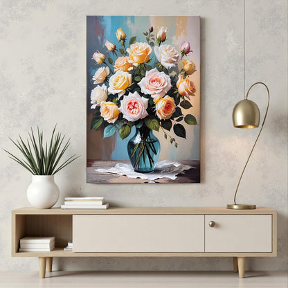Wall Art Abstract Flower Stretched Canvas Painting Roses in Vase 3D Textured Abstract Paintings for Bedroom Office Wall Décor Hand Painted Canvas Art Floral Decor Painting 61x91 cm