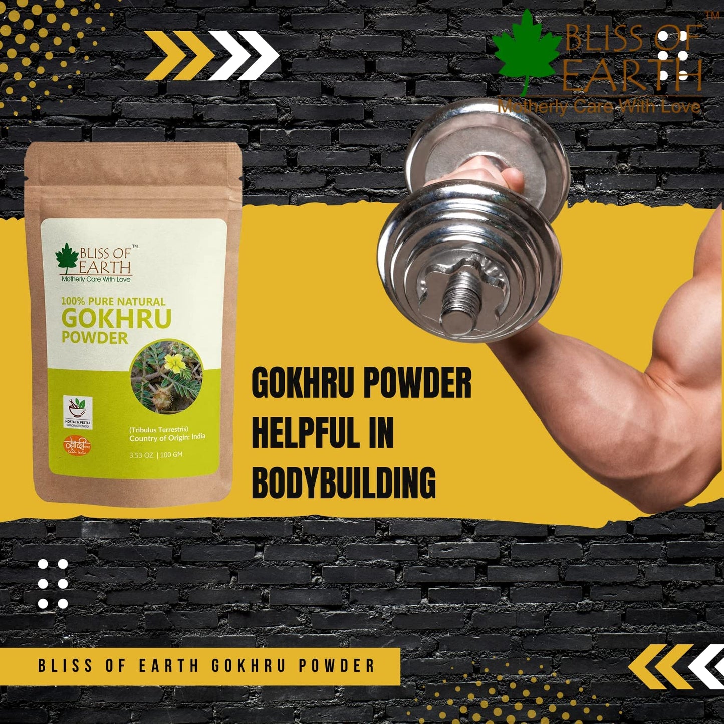 Bliss of Earth 100% Pure & Natural Gokhru Powder Pure Tribulus Terrestris 100GM