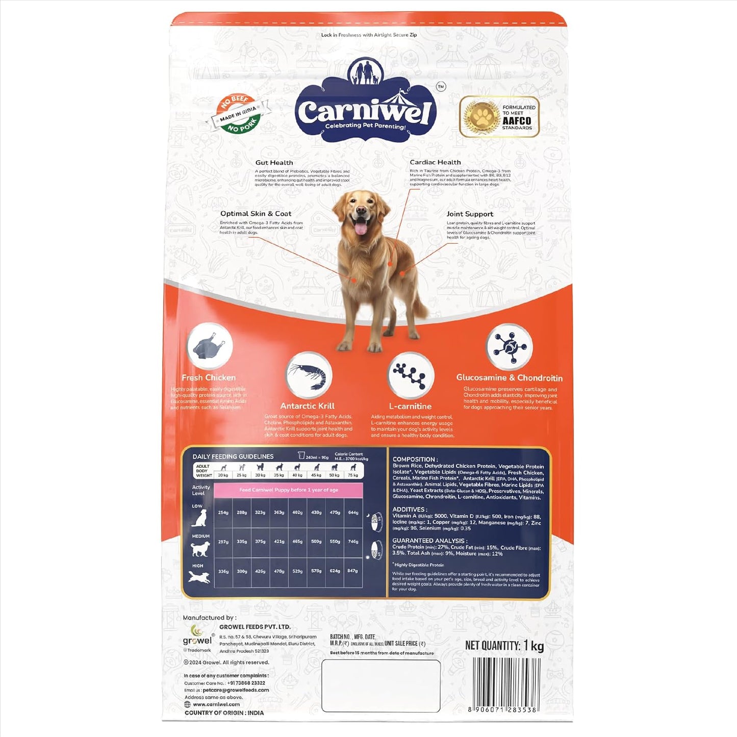 Carniwel Fresh Chicken Adult Dry Dog Food 1kg | Natural Ingredients for Optimal Skin & Coat Health | Highly Palatable | Supports Joint Health | Tailored, Premium Nutrition for Large Dogs