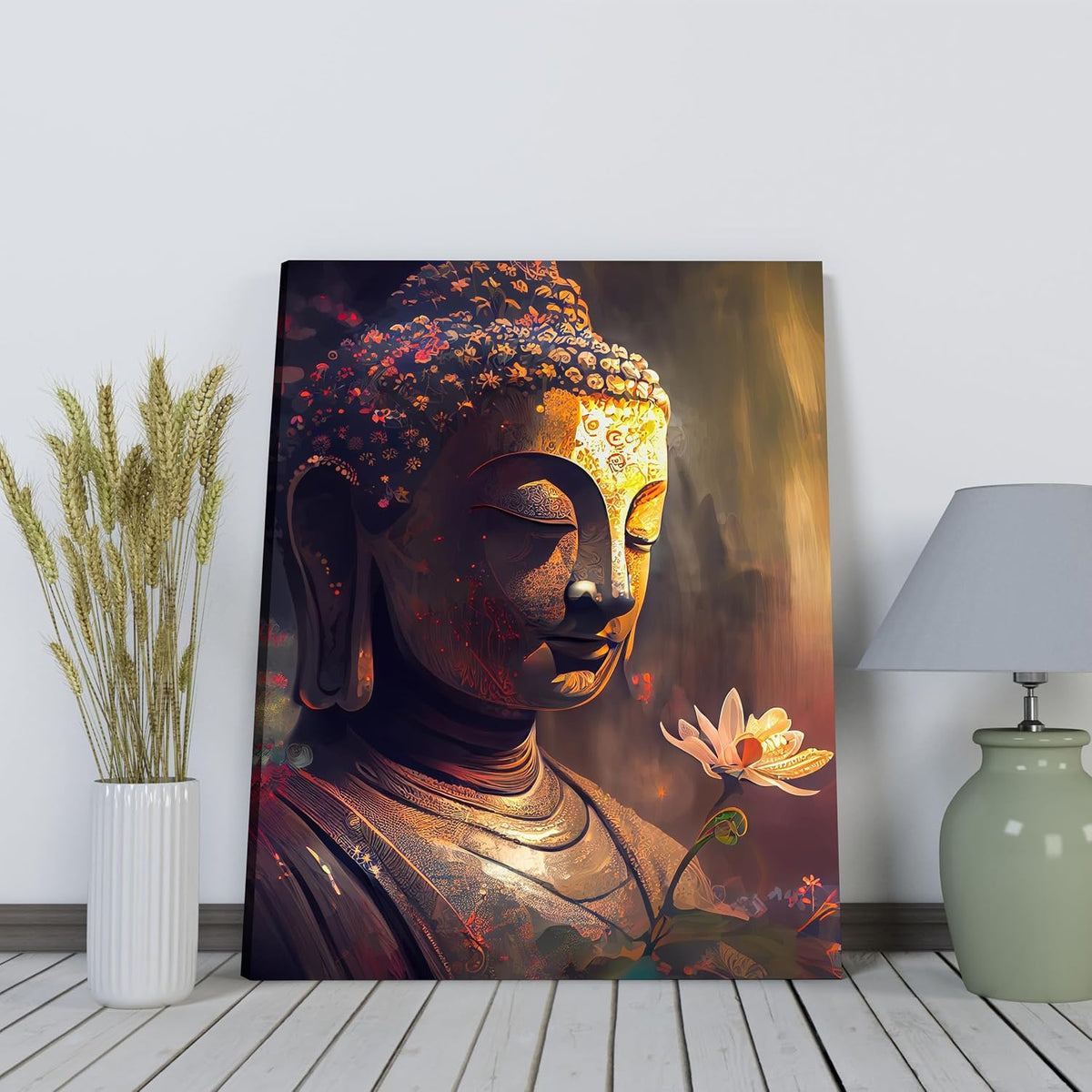 Buddha Painting for Living Room, Buddha Lotus wall Art Painting for living room, Bedroom, office and Home, Canvas, 16x22 Inch