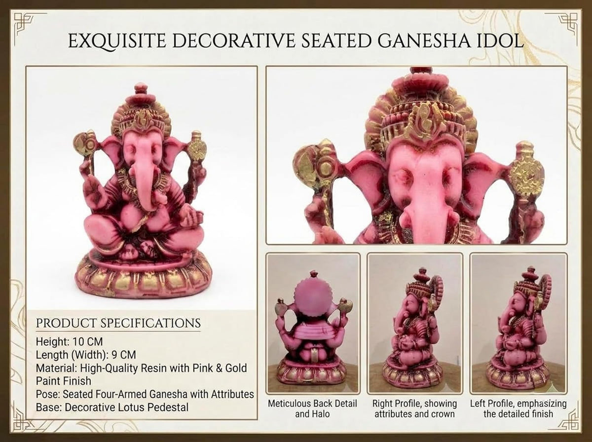 Polyresin and Marble Ganesh Ji Idol Murti for Pooja Room & Car Dashboard (Pink, Aashirwad Mudra)