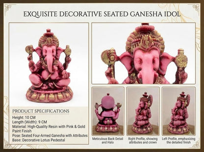 Polyresin and Marble Ganesh Ji Idol Murti for Pooja Room & Car Dashboard (Pink, Aashirwad Mudra)